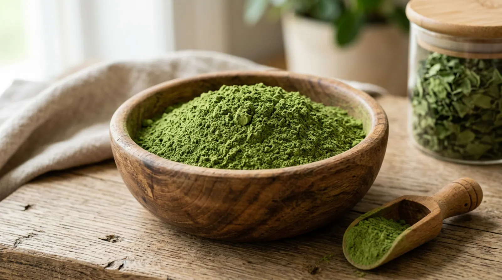 Fresh moringa leaves drying before powder processing inside hygienic facility
